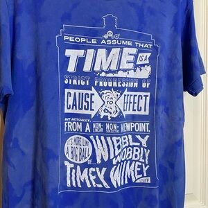 Doctor Who Time Wibbly Wobbly Custom Reverse Dyed Acid Washed Tee Blue Lg